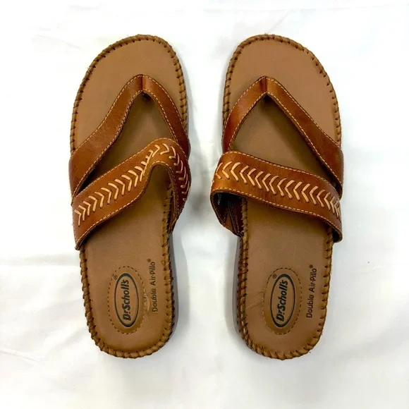 Dr. Scholl's Air Pillo Thong Leather Sandals Womens Flip Flops Wedge Shoes Sz 8 - Picture 7 of 12